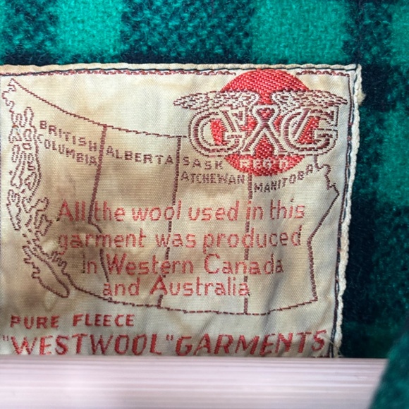 VTG 40s GWG Westwool Pure Wool Jacket Green Flannel Plaid Canadian Shacket Men L - Picture 2 of 10